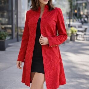 Live A Little Red 100% Leather Funnel Collar Coat Chinese XL